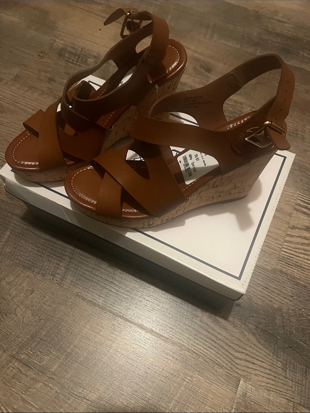 Susina Brown Leather Cork Wedge Sandals New with tags